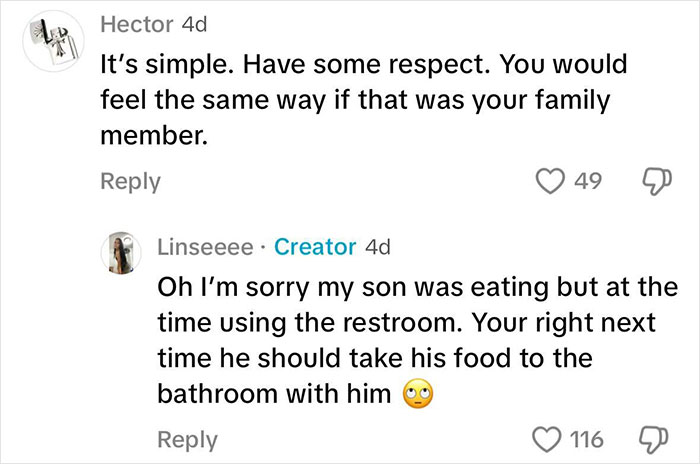 Online comments discussing respect and humor regarding park bench etiquette. Online comments discussing respect and humor regarding park bench etiquette.