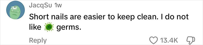 Comment on short nails related to hygiene, sparking debate on patriarchy with 13.4K likes. Comment on short nails related to hygiene, sparking debate on patriarchy with 13.4K likes.