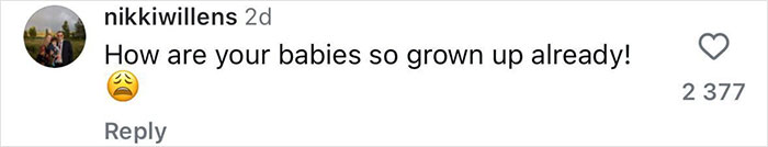 Comment expressing surprise at how Neil Patrick Harris' kids are grown up, with heart and sad face emojis. Comment expressing surprise at how Neil Patrick Harris' kids are grown up, with heart and sad face emojis.