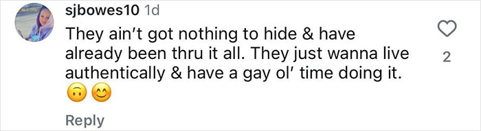Comment about LGBTQ+ fans living authentically, with emojis. Comment about LGBTQ+ fans living authentically, with emojis.