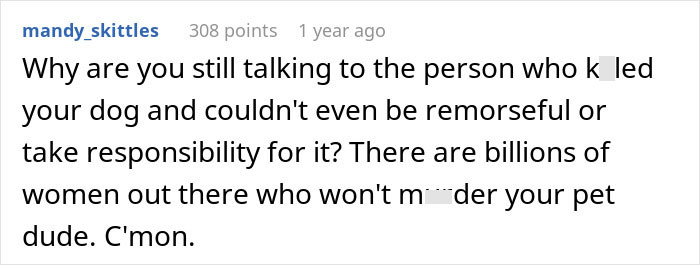 Reddit comment criticizing a person for staying with someone who harmed their dog with a weighted blanket. Reddit comment criticizing a person for staying with someone who harmed their dog with a weighted blanket.