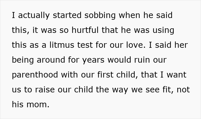 Emotional text discussing MIL expectations of staying with son for two years impacting parenthood plans. Emotional text discussing MIL expectations of staying with son for two years impacting parenthood plans.