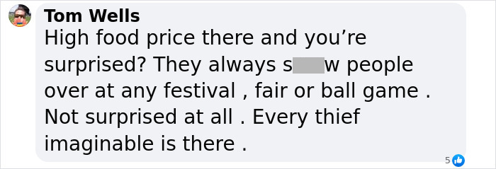 Comment expressing frustration about high food prices at Coachella festival events. Comment expressing frustration about high food prices at Coachella festival events.