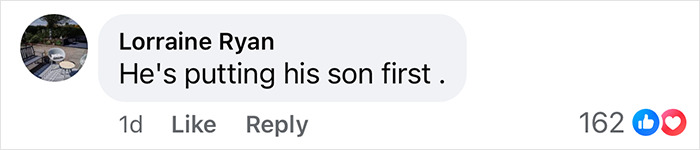 Social media comment supporting Colin Farrell's decision about his son, with 162 likes and reactions. Social media comment supporting Colin Farrell's decision about his son, with 162 likes and reactions.