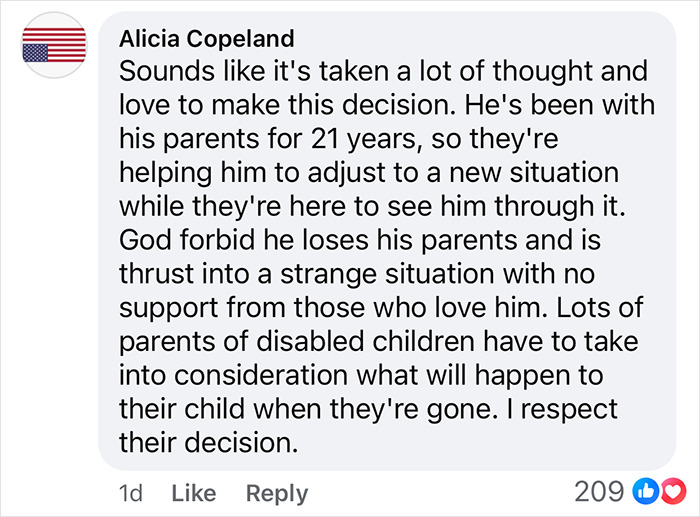 Comment discussing decisions for the long-term care of a disabled child. Comment discussing decisions for the long-term care of a disabled child.