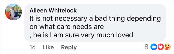 Comment by Aileen Whitelock discussing long-term care for a disabled son, showing supportive engagement. Comment by Aileen Whitelock discussing long-term care for a disabled son, showing supportive engagement.