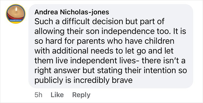 Comment discussing Colin Farrell's decision for his son's long-term care, highlighting parental bravery and independence. Comment discussing Colin Farrell's decision for his son's long-term care, highlighting parental bravery and independence.