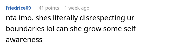 Reddit comment about stepmom disrespecting boundaries and lacking self-awareness. Reddit comment about stepmom disrespecting boundaries and lacking self-awareness.