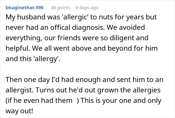 Text about faking an allergy to nuts and eventually resolving the situation. Text about faking an allergy to nuts and eventually resolving the situation.