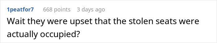 Reddit comment questioning why an entitled couple was upset about stealing first class seats. Reddit comment questioning why an entitled couple was upset about stealing first class seats.