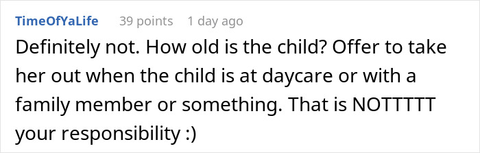 Reddit comment about not paying for a babysitter on a date as it's not the guy's responsibility. Reddit comment about not paying for a babysitter on a date as it's not the guy's responsibility.