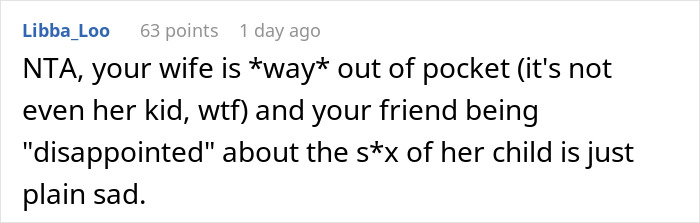 Screenshot of an online comment discussing a guy using statistics to predict pregnant friend will have a boy, wife upset.