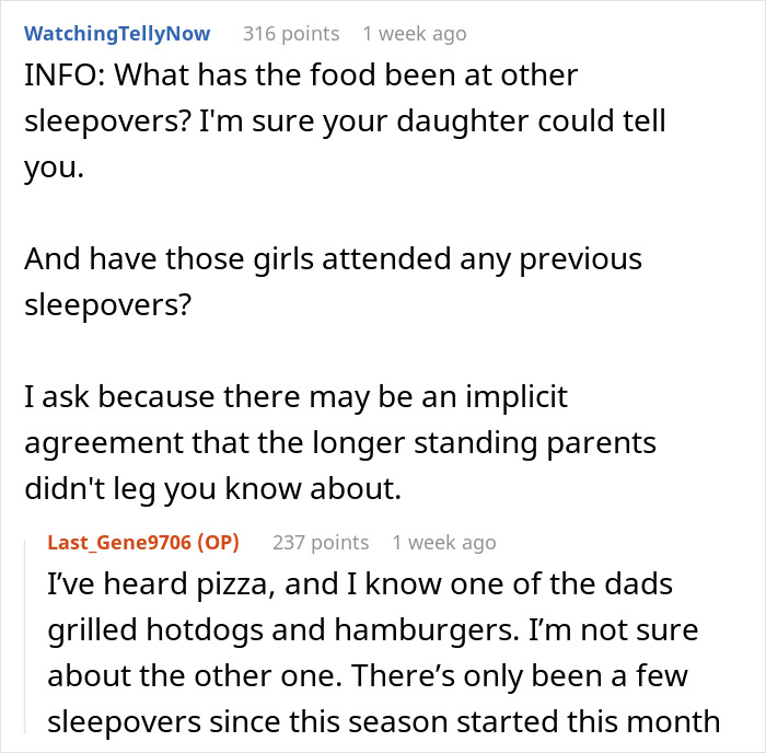 Discussion about food served at a softball team sleepover, mentioning pizza, hotdogs, and hamburgers. Discussion about food served at a softball team sleepover, mentioning pizza, hotdogs, and hamburgers.