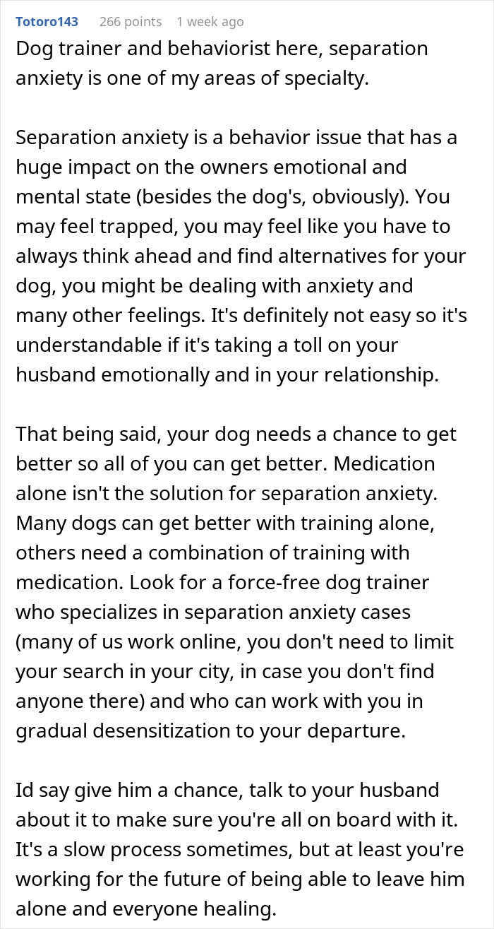 Dog behavior advice on separation anxiety, discussing training and emotional impact on spouses. Dog behavior advice on separation anxiety, discussing training and emotional impact on spouses.