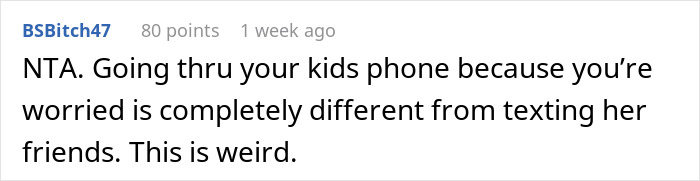 Reddit comment on a teen calling a friend’s mom "a weirdo" for phone checks; discusses parental boundaries. Reddit comment on a teen calling a friend’s mom "a weirdo" for phone checks; discusses parental boundaries.