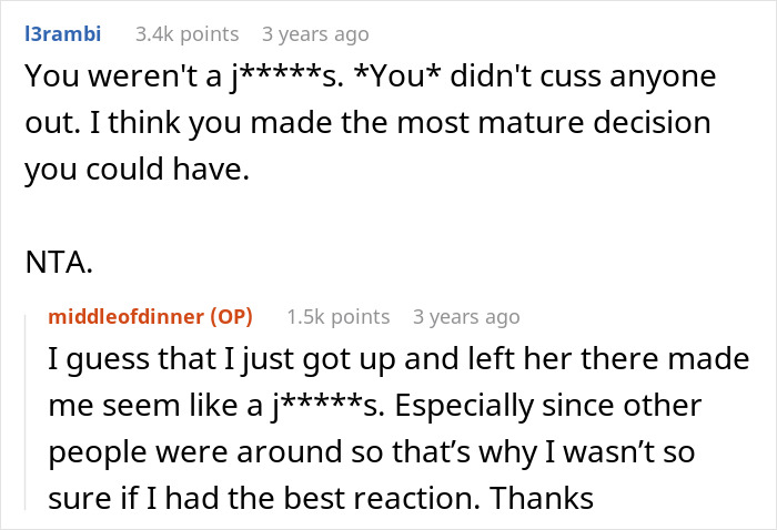 Comments discussing a woman snapping at a waitress and her date leaving. Comments discussing a woman snapping at a waitress and her date leaving.