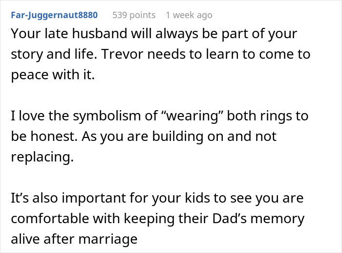 Comment discussing symbolism of wife's tattoo from late husband. Comment discussing symbolism of wife's tattoo from late husband.