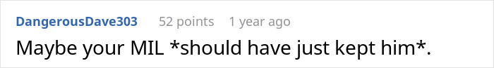 User comment screenshot about in-law babysitting miscommunication. User comment screenshot about in-law babysitting miscommunication.