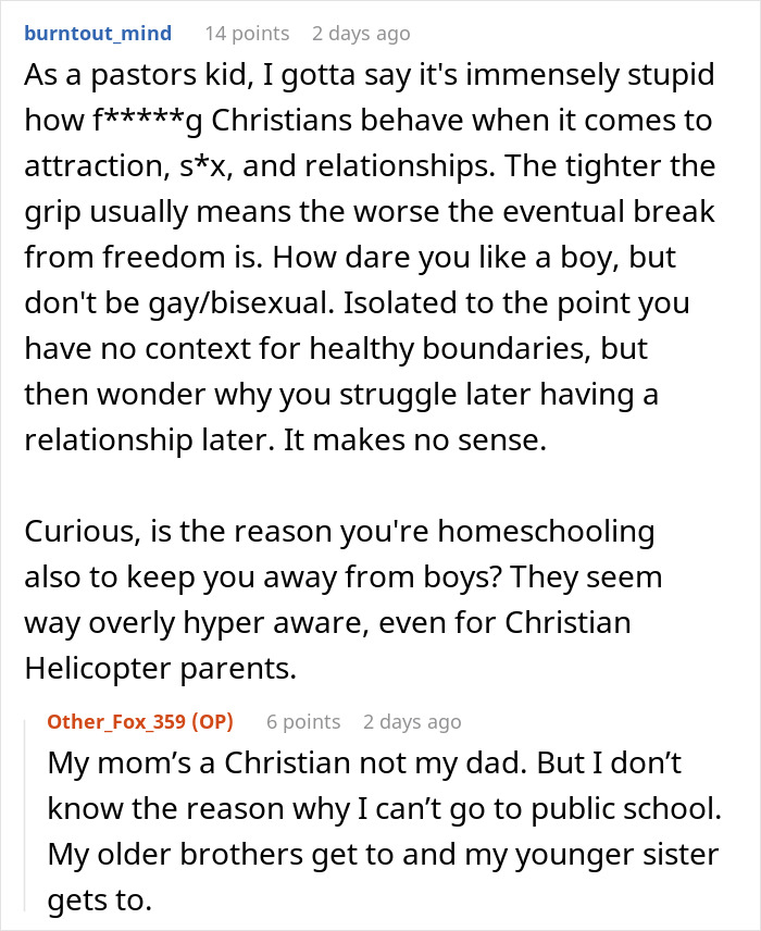 Text conversation discussing struggles with Christian upbringing, attraction, relationships, and homeschooling challenges. Text conversation discussing struggles with Christian upbringing, attraction, relationships, and homeschooling challenges.