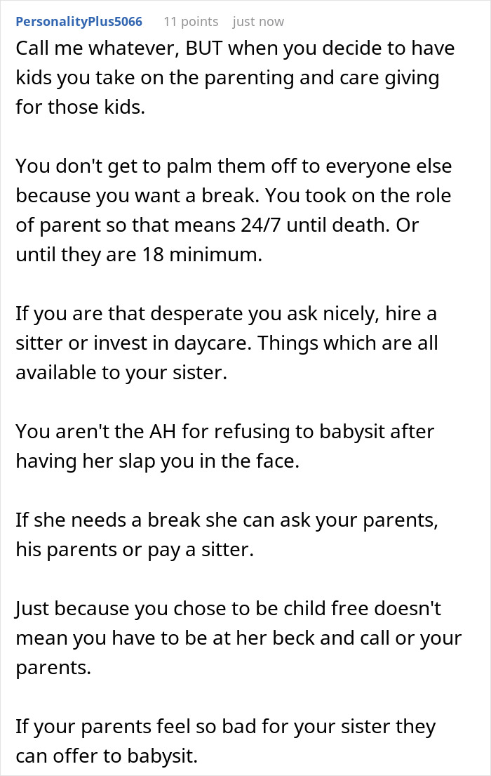 Text exchange about sister finding another babysitter, discussing parental responsibilities and refusing to babysit. Text exchange about sister finding another babysitter, discussing parental responsibilities and refusing to babysit.