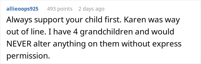 Comment discusses a grandparent's stance against cutting a child's hair without permission. Comment discusses a grandparent's stance against cutting a child's hair without permission.