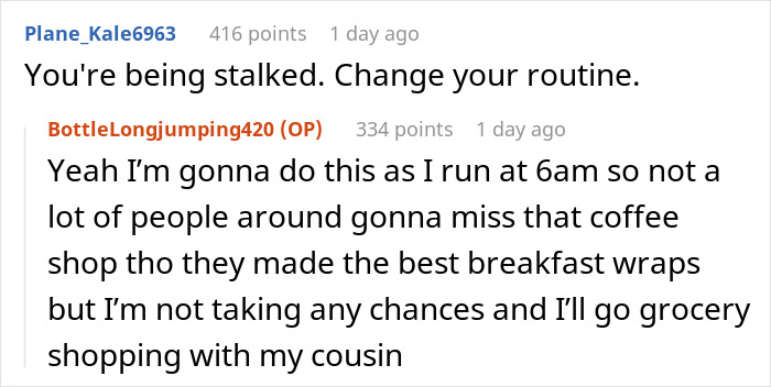 Conversation on precautions after breakup; advice on routine change and safety measures. Conversation on precautions after breakup; advice on routine change and safety measures.