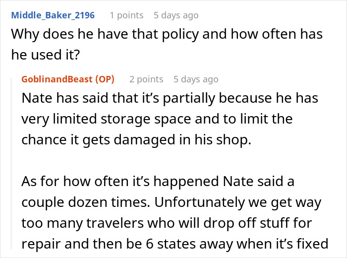 Reddit conversation about laptop policy, highlighting storage issues and frequent sales of uncollected items. Reddit conversation about laptop policy, highlighting storage issues and frequent sales of uncollected items.