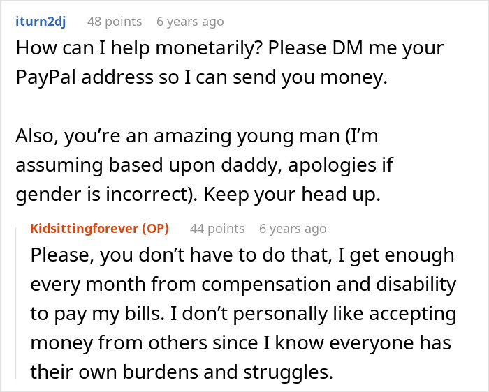 Conversation about babysitting a daughter, discussing financial help and refusing monetary assistance. Conversation about babysitting a daughter, discussing financial help and refusing monetary assistance.