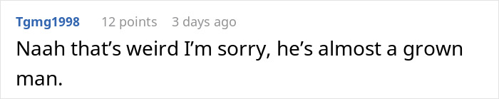 Comment expressing unease about a teen boy wanting to snuggle with his dad. Comment expressing unease about a teen boy wanting to snuggle with his dad.