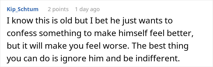 Comment on ex's motives, advising to ignore his attempts after being dumped. Comment on ex's motives, advising to ignore his attempts after being dumped.