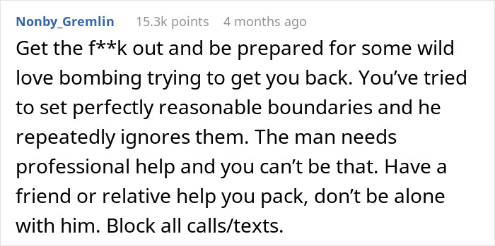 Comment advising to leave a boyfriend who deprives girlfriend of proper sleep, suggesting setting boundaries and blocking contact.