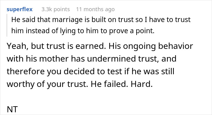Text conversation about loyalty test on husband preferring his mom over wife during fake labor. Text conversation about loyalty test on husband preferring his mom over wife during fake labor.