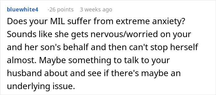 Comment discussing MIL anxiety and its impact, suggesting to consult husband about possible underlying issues. Comment discussing MIL anxiety and its impact, suggesting to consult husband about possible underlying issues.