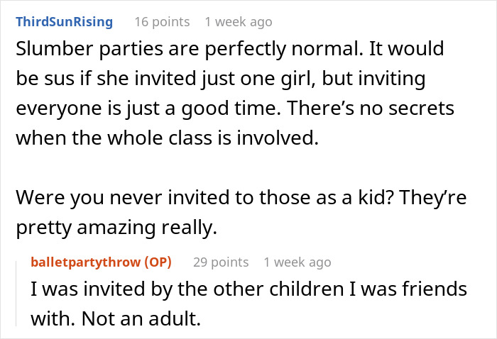 Comments discuss concerns over a dance teacher inviting children to a sleepover, highlighting discomfort with the adult's invitation. Comments discuss concerns over a dance teacher inviting children to a sleepover, highlighting discomfort with the adult's invitation.