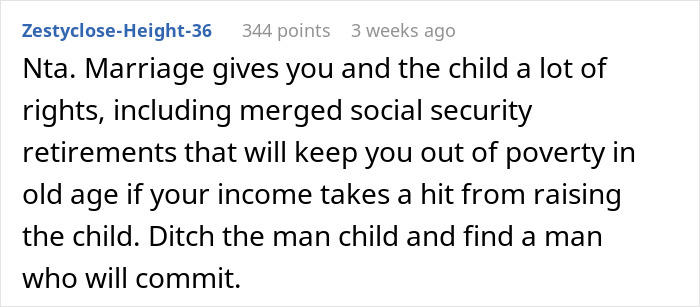 Reddit comment discussing marriage rights and advising commitment over relationships seen as scams. Reddit comment discussing marriage rights and advising commitment over relationships seen as scams.