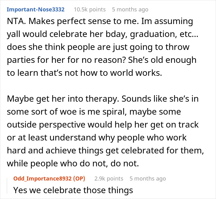 Comment thread discussing an entitled teen demanding praise, with suggestions for seeking therapy. Comment thread discussing an entitled teen demanding praise, with suggestions for seeking therapy.