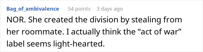 Text screenshot about roommate causing division by stealing. Text screenshot about roommate causing division by stealing.