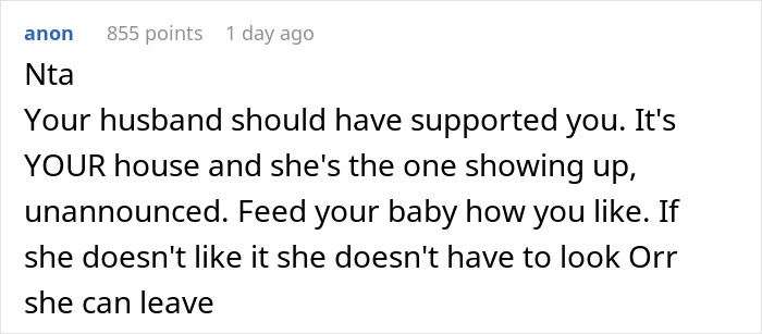 A supportive comment about breastfeeding in a home setting, emphasizing personal choice. A supportive comment about breastfeeding in a home setting, emphasizing personal choice.