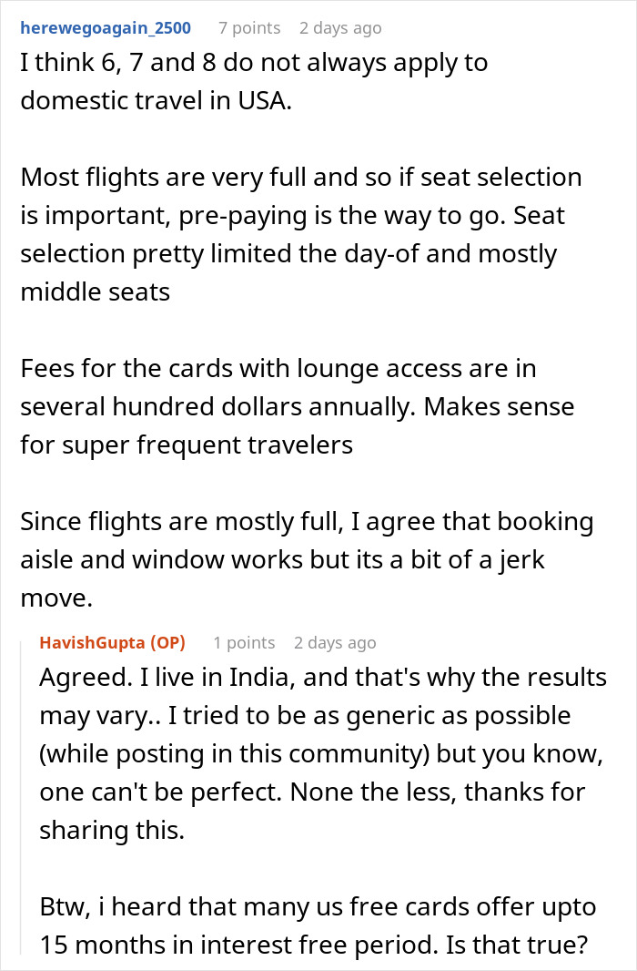 Discussion on affordable flights, domestic travel tips, and credit card perks in a forum thread. Discussion on affordable flights, domestic travel tips, and credit card perks in a forum thread.