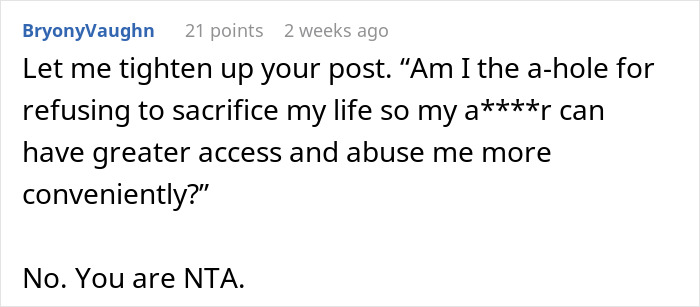 Text exchange discussing a woman refusing care for a cruel father, highlighting years of hardship. Text exchange discussing a woman refusing care for a cruel father, highlighting years of hardship.
