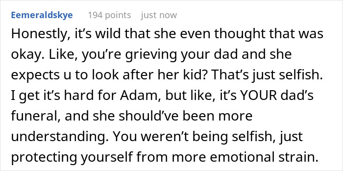 Comment screenshot on the topic of a stepmom's rude request during a teenager's grieving period. Comment screenshot on the topic of a stepmom's rude request during a teenager's grieving period.