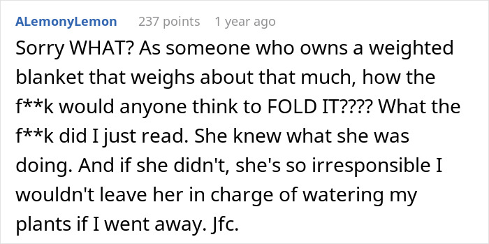 User expressing outrage over a weighted blanket incident involving a dog with an injured back. User expressing outrage over a weighted blanket incident involving a dog with an injured back.