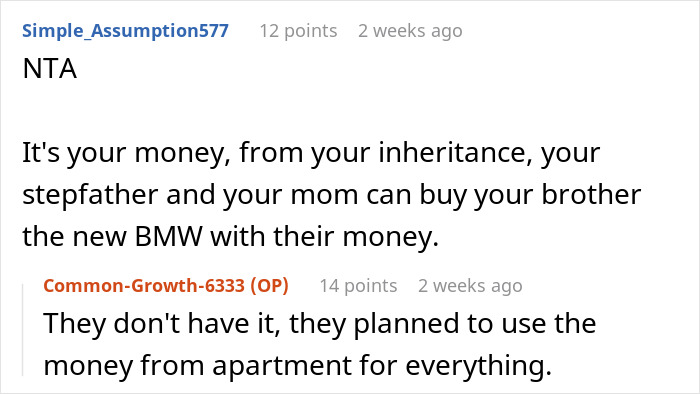 Reddit discussion on keeping inheritance money from parents’ apartment sale. Reddit discussion on keeping inheritance money from parents’ apartment sale.