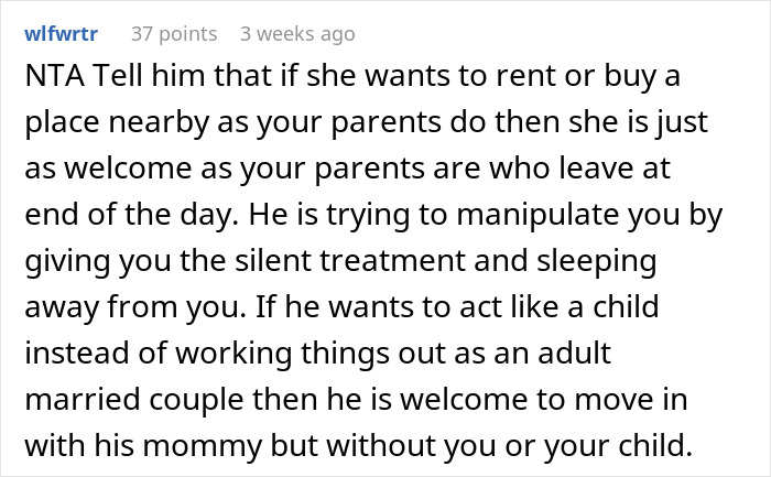 Comment discussing MIL's extended stay expectations and relationship dynamics. Comment discussing MIL's extended stay expectations and relationship dynamics.
