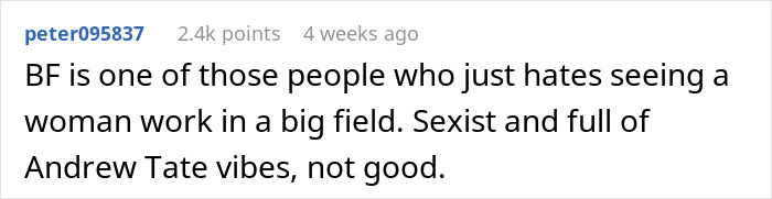 Comment highlighting sexism and challenges to woman's medical expertise in relationship. Comment highlighting sexism and challenges to woman's medical expertise in relationship.