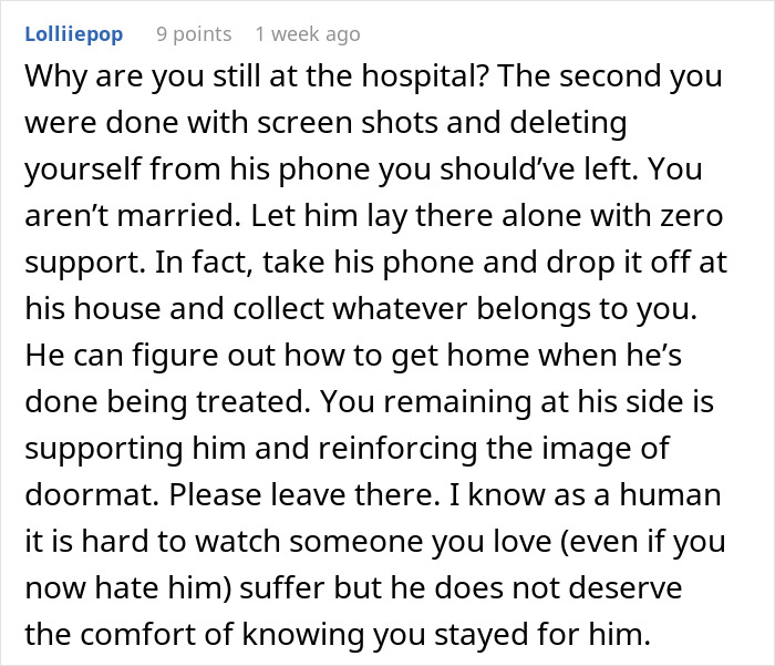Hospital scenario with a phone, relationship advice text urging a woman to leave her partner after checking his phone. Hospital scenario with a phone, relationship advice text urging a woman to leave her partner after checking his phone.