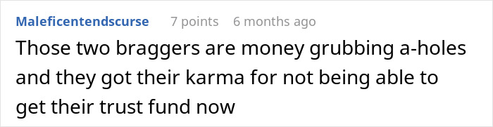 Reddit comment discussing traders’ arrogance and karma related to trust funds. Reddit comment discussing traders’ arrogance and karma related to trust funds.