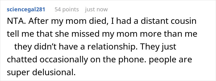 Comment by user sharing a personal story about grieving after a mother's death. Comment by user sharing a personal story about grieving after a mother's death.