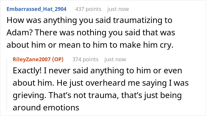 Reddit comments discussing grieving teen's emotions and a stepmom's insensitive request at a funeral. Reddit comments discussing grieving teen's emotions and a stepmom's insensitive request at a funeral.