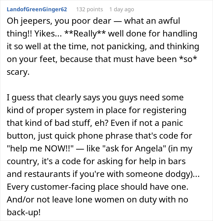 Reddit comment offering praise for handling a delusional client's panic with clever escape strategies. Reddit comment offering praise for handling a delusional client's panic with clever escape strategies.